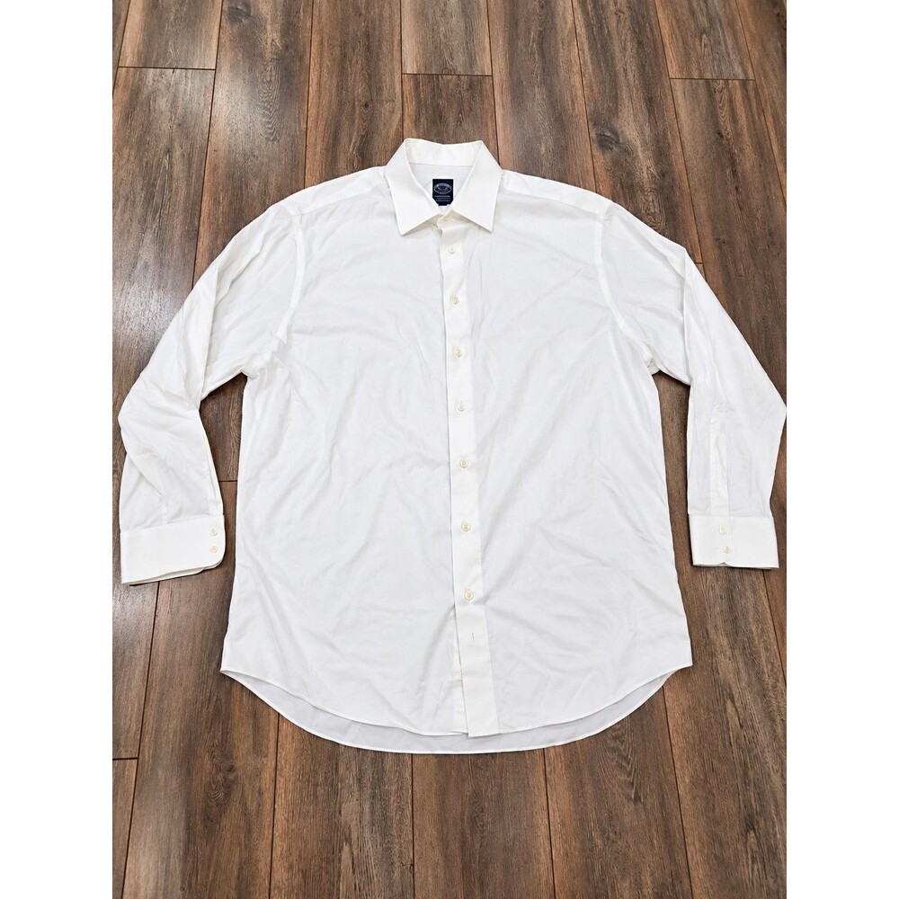 Brooks Brothers Mens Dress Shirt 19 36/37 White Non Iron Stretch Supima Cotton